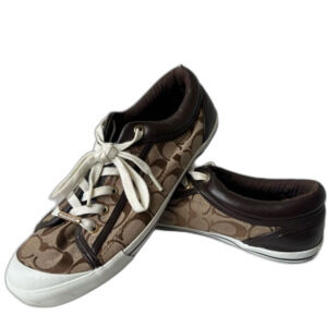 Coach Francesca Womens Sz 11B Sneakers Logo Khaki Brown Lace Up Shoes Logo